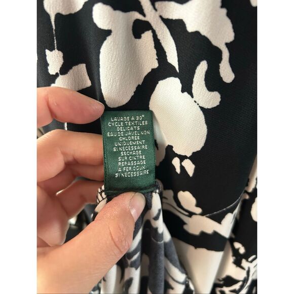 LAUREN RALPH LAUREN Midi Dress Women SZ 10 Black White Paisley Sleeveless V-Neck - Picture 7 of 7